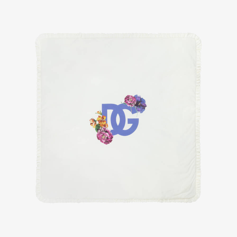 Dolce & Gabbana-Baby Girls Ivory Cotton Floral Logo Padded Blanket (76cm) | Childrensalon Outlet