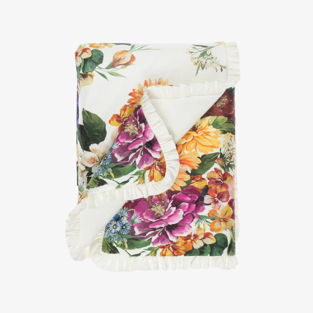 Dolce & Gabbana-Baby Girls Ivory Cotton Floral Logo Padded Blanket (76cm) | Childrensalon Outlet