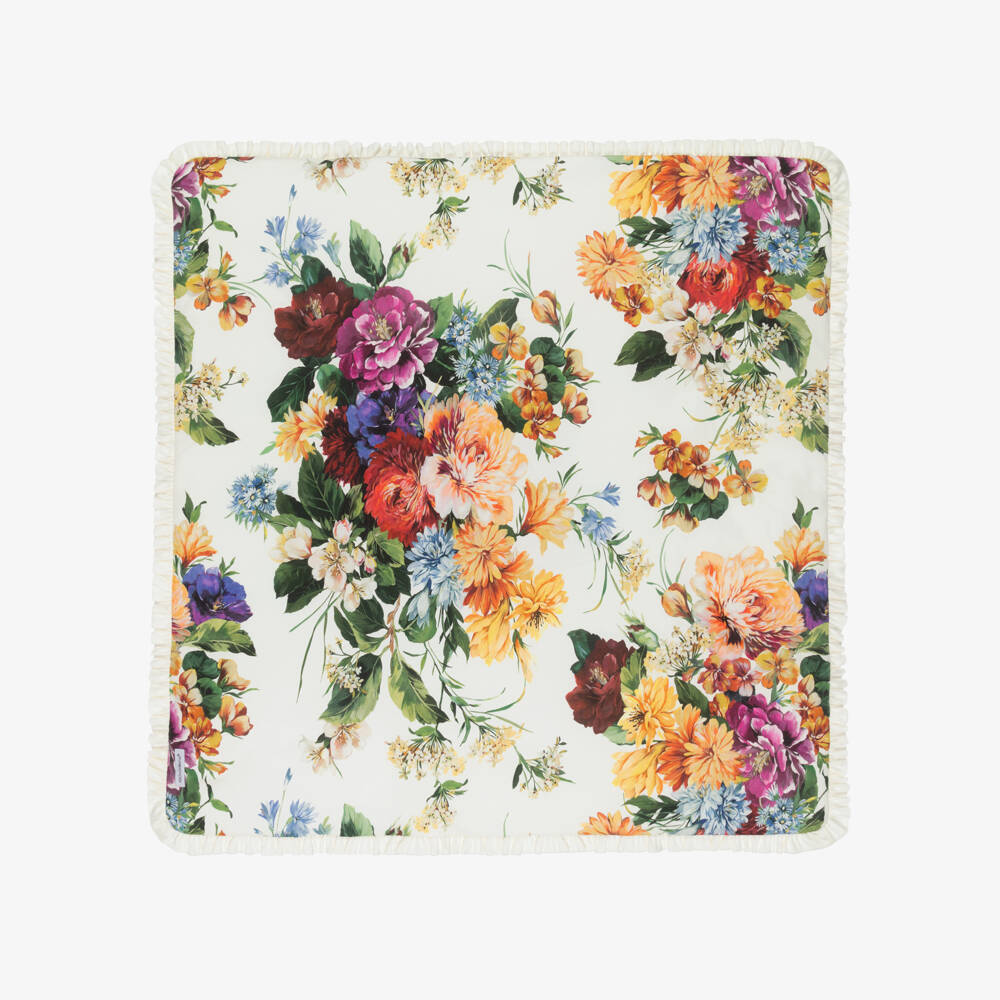 Dolce & Gabbana-Baby Girls Ivory Cotton Floral Logo Padded Blanket (76cm) | Childrensalon Outlet