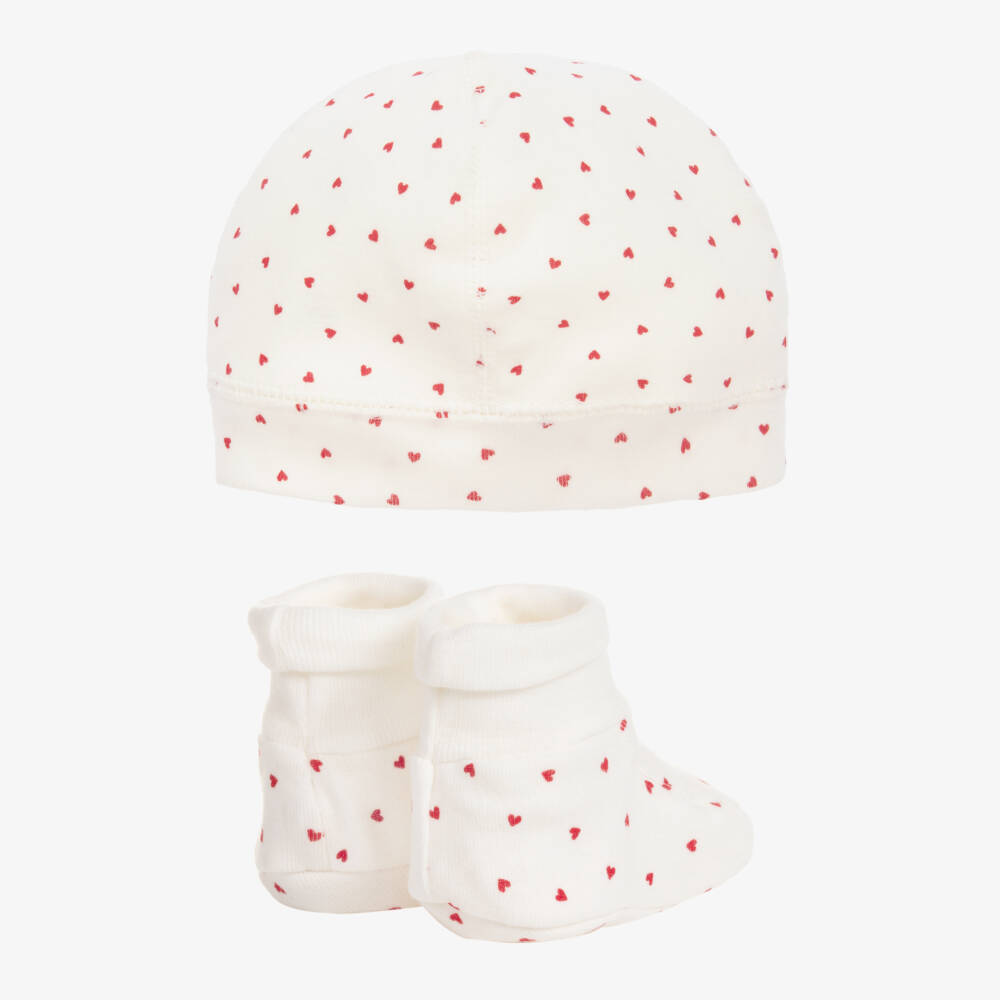 Petit Bateau-Baby Girls Ivory Cotton Hat & Booties Set | Childrensalon Outlet