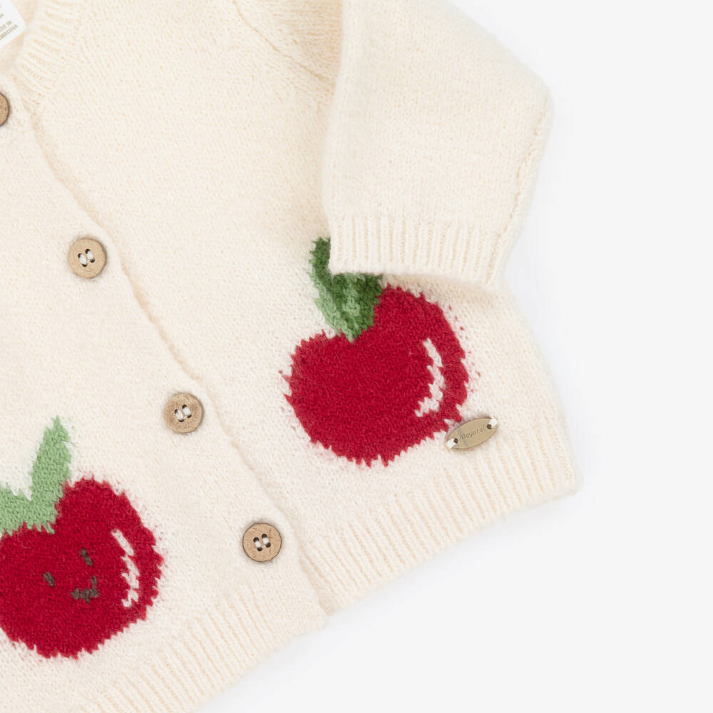 Mayoral Newborn-Baby Girls Ivory Cotton Knit Apple Cardigan | Childrensalon Outlet