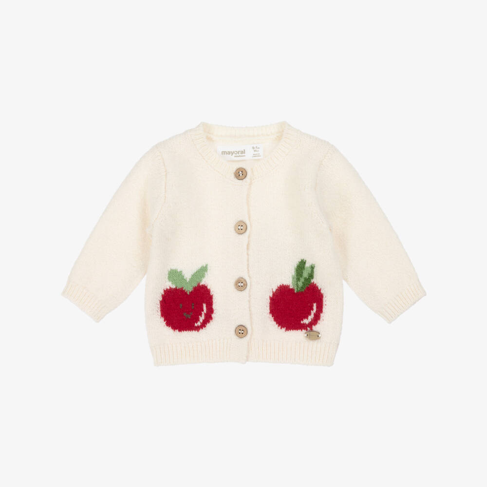 Mayoral Newborn-Baby Girls Ivory Cotton Knit Apple Cardigan | Childrensalon Outlet