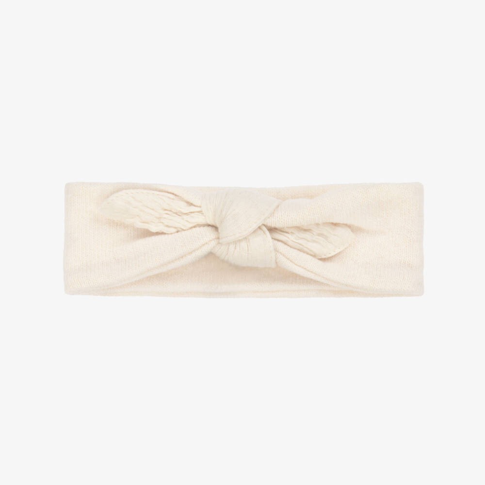 1 + in the family-Baby Girls Ivory Cotton Knit Bow Headband | Childrensalon Outlet