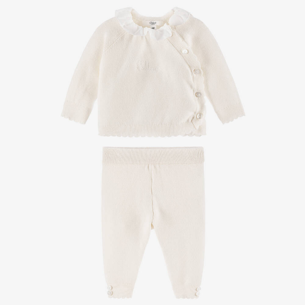 Chloé-Baby Girls Ivory Cotton Knit Trouser Set | Childrensalon Outlet