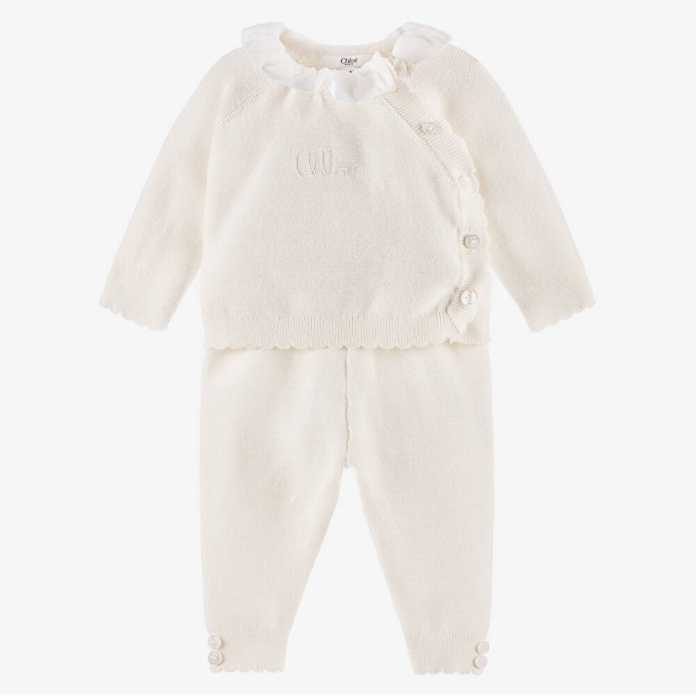 Chloé-Baby Girls Ivory Cotton Knit Trouser Set | Childrensalon Outlet