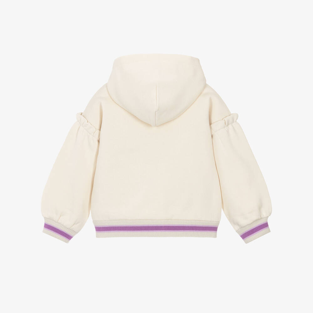 Dolce & Gabbana-Baby Girls Ivory Cotton Zip-Up Top with Floral Embroidery | Childrensalon Outlet