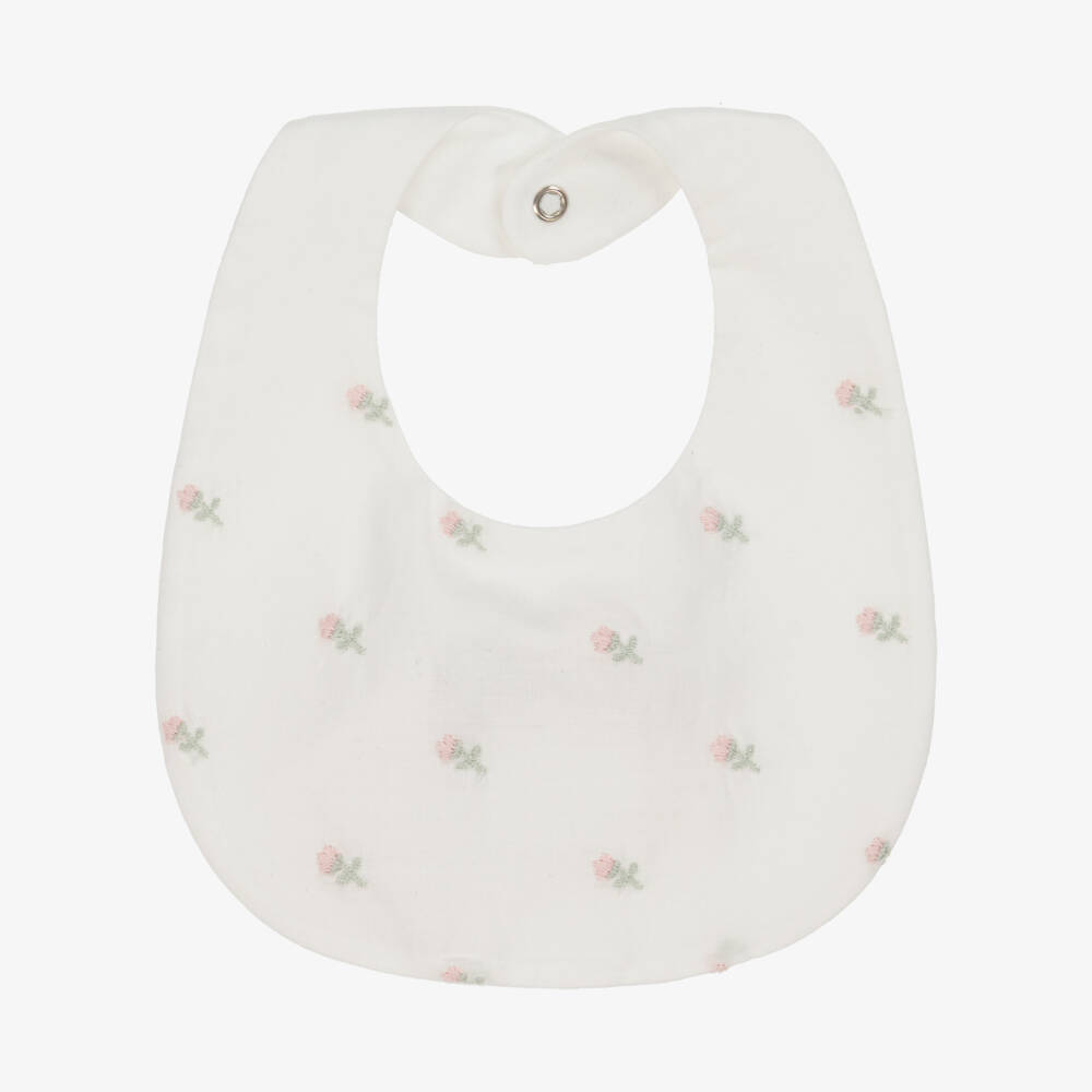 Pureté Du... Bébé-Baby Girls Ivory Embroidered Floral Cotton Bib | Childrensalon Outlet