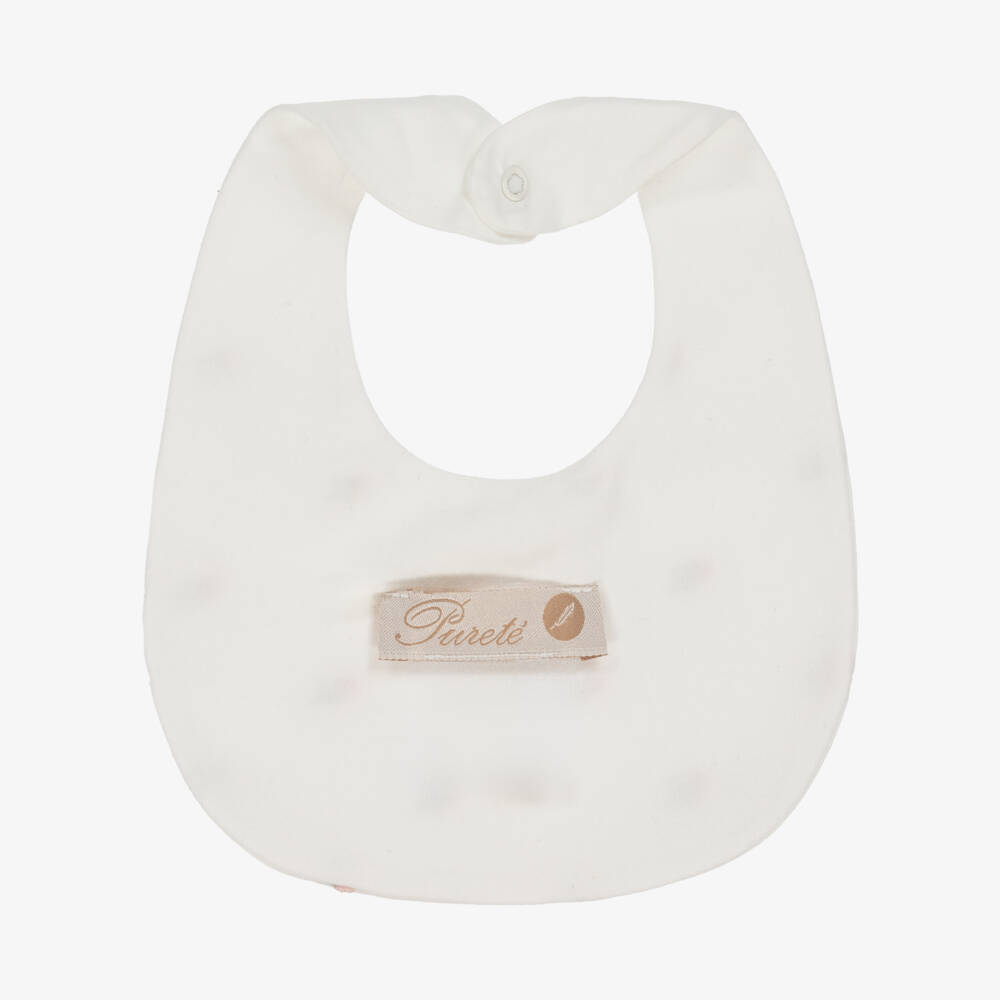 Pureté Du... Bébé-Baby Girls Ivory Embroidered Floral Cotton Bib | Childrensalon Outlet