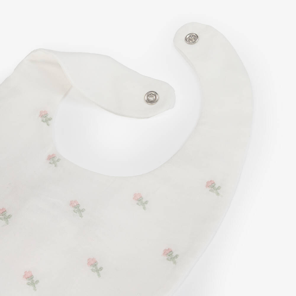 Pureté Du... Bébé-Baby Girls Ivory Embroidered Floral Cotton Bib | Childrensalon Outlet