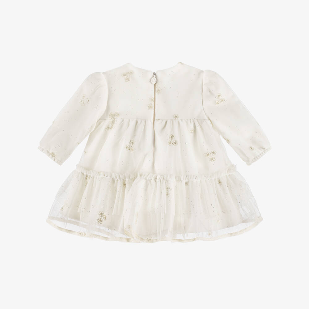 Mayoral Newborn-Baby Girls Ivory & Gold Glitter Tulle Dress | Childrensalon Outlet