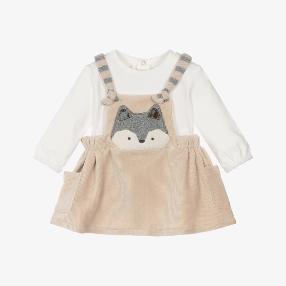 Mayoral Newborn-Baby Girls Ivory Jersey & Beige Velour Dress  | Childrensalon Outlet