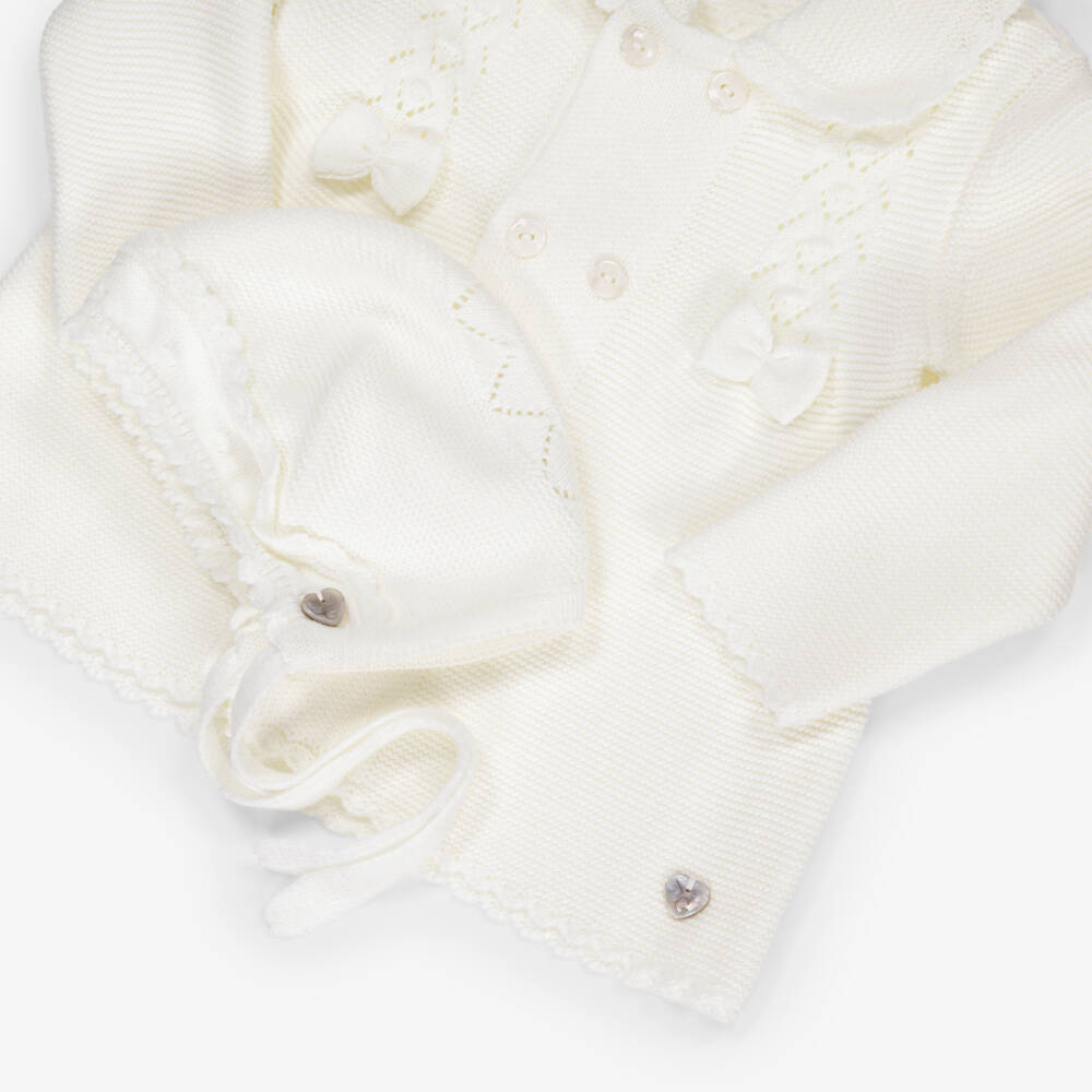Artesanía Granlei-Baby Girls Ivory Knit Coat & Bonnet Set | Childrensalon Outlet