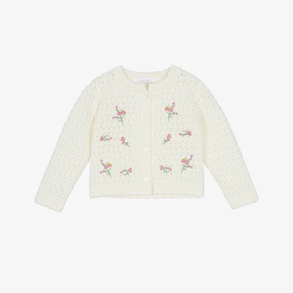 Patachou-Кремовый вязаный кардиган с цветочным узором для девочек | Childrensalon Outlet