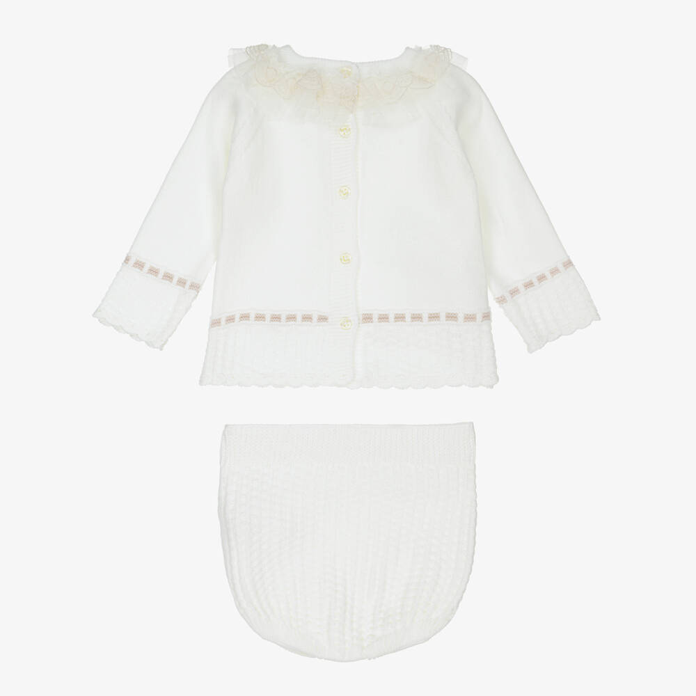 Artesanía Granlei-Baby Girls Ivory Knitted Shorts Set | Childrensalon Outlet