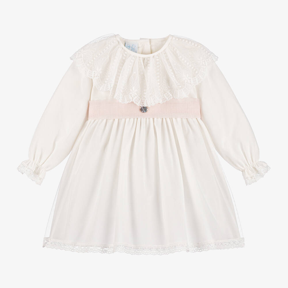 Artesanía Granlei-Baby Girls Ivory Long Sleeve Tulle Dress | Childrensalon Outlet