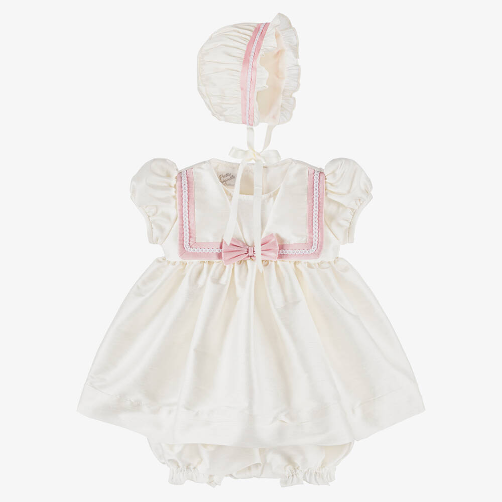 Pretty Originals-Baby Girls Ivory & Pink Bow Dress Set | Childrensalon Outlet