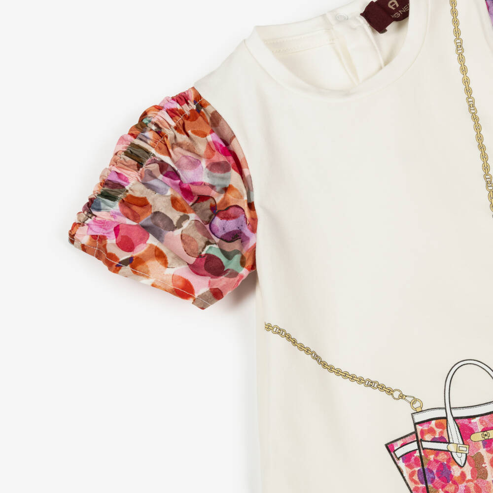 AIGNER-Baby Girls Ivory & Pink Cotton Crossbody Bag Dress | Childrensalon Outlet