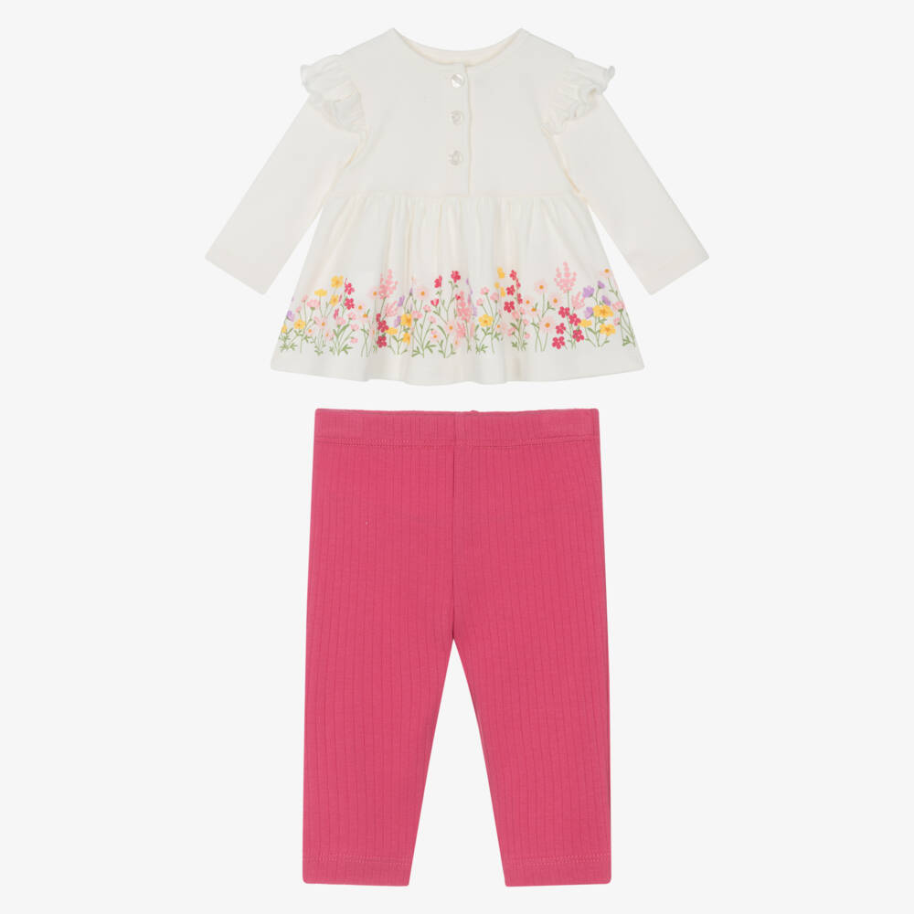 Little Me-Baby Girls Ivory & Pink Cotton Jersey Leggings Set | Childrensalon Outlet