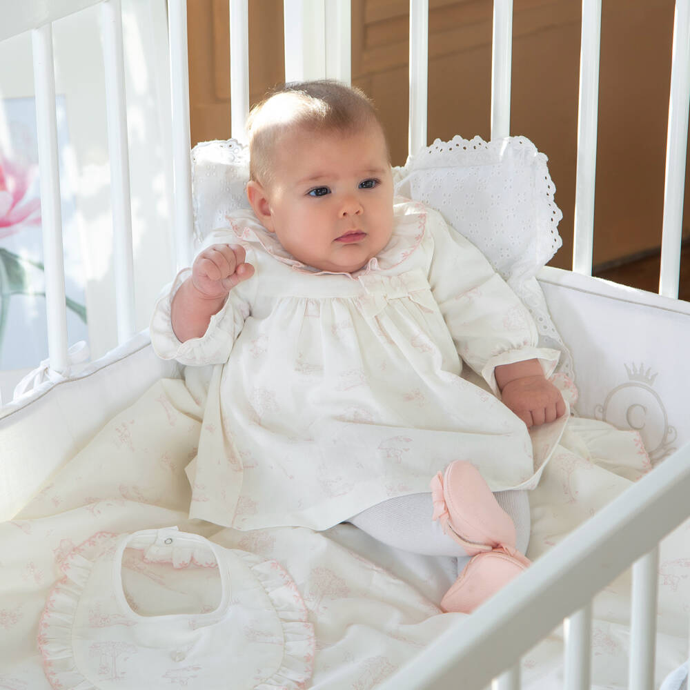 Patachou-Baby Girls Ivory & Pink Cotton Padded Blanket (80cm) | Childrensalon Outlet