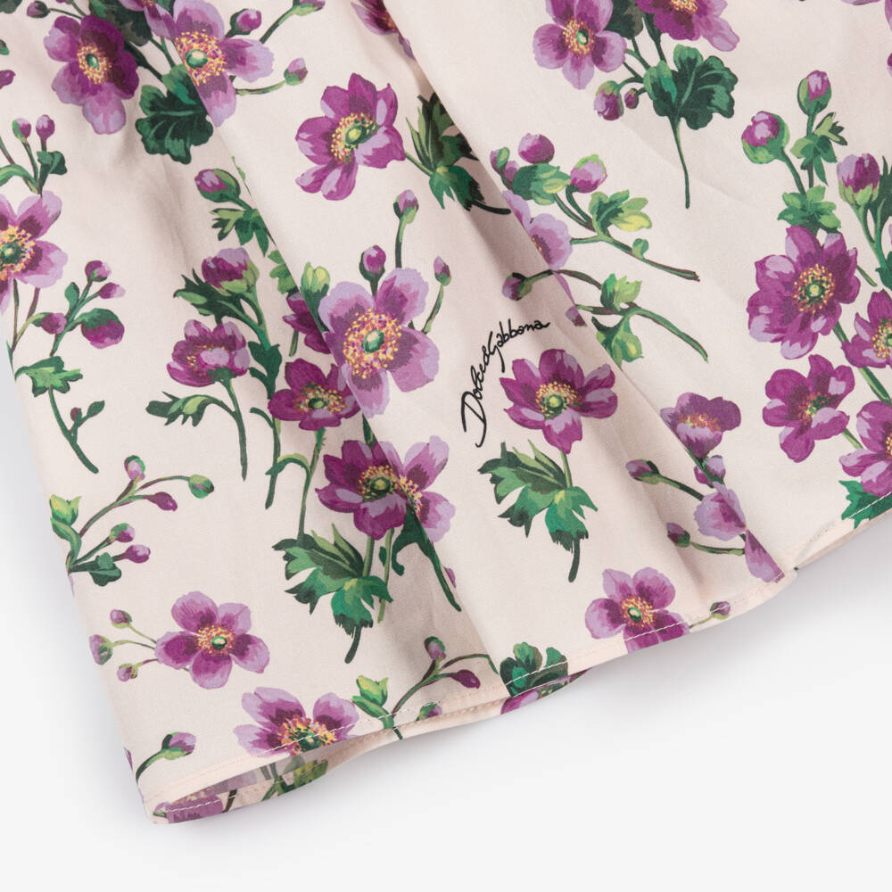 Dolce & Gabbana-Baby Girls Ivory & Pink Floral Cotton Jersey & Poplin Dress | Childrensalon Outlet