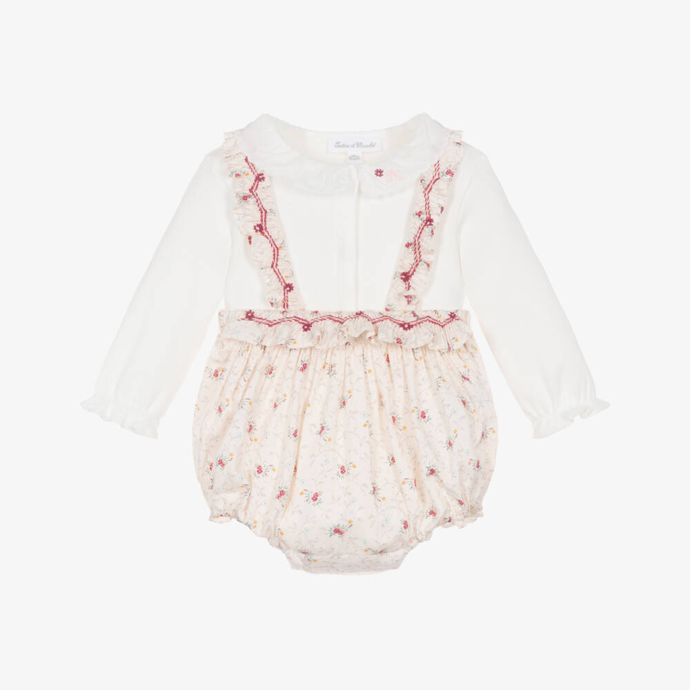 Tartine et Chocolat-Baby Girls Ivory & Pink Floral Shortie Set | Childrensalon Outlet