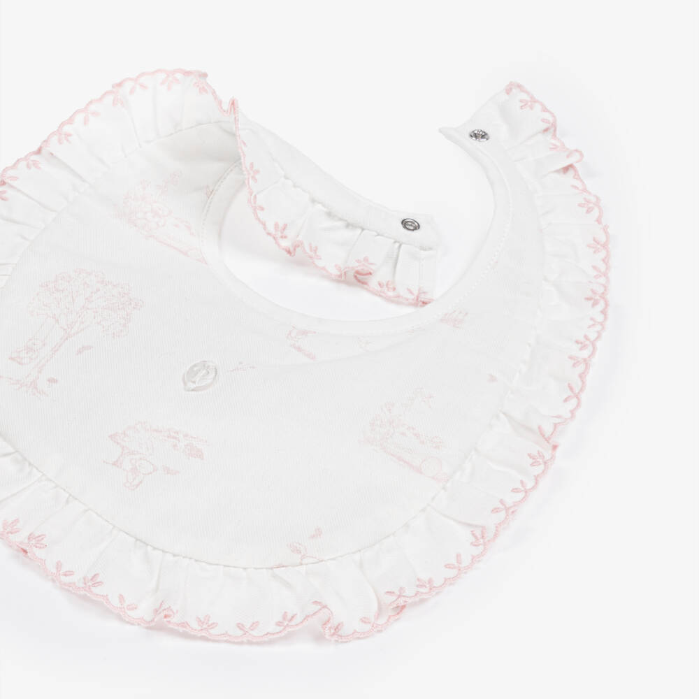 Patachou-Baby Girls Ivory & Pink Printed Cotton Bib | Childrensalon Outlet
