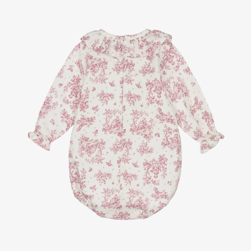 Piccola Speranza-Baby Girls Ivory & Pink Shirred Toile de Jouy Shortie | Childrensalon Outlet