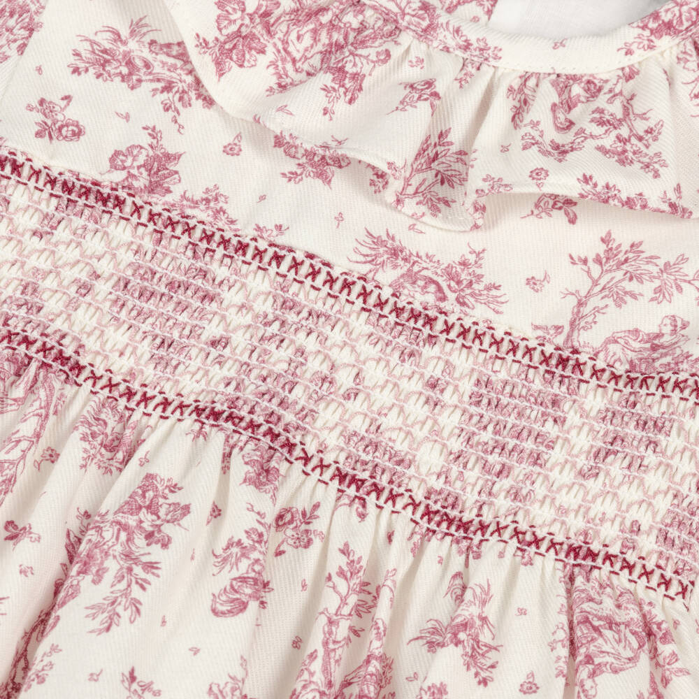 Piccola Speranza-Baby Girls Ivory & Pink Shirred Toile de Jouy Shortie | Childrensalon Outlet