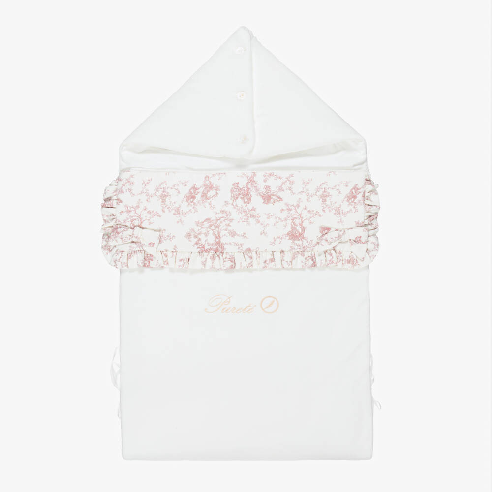 Pureté Du... Bébé-Baby Girls Ivory & Pink Toile De Jouy Velour Nest | Childrensalon Outlet