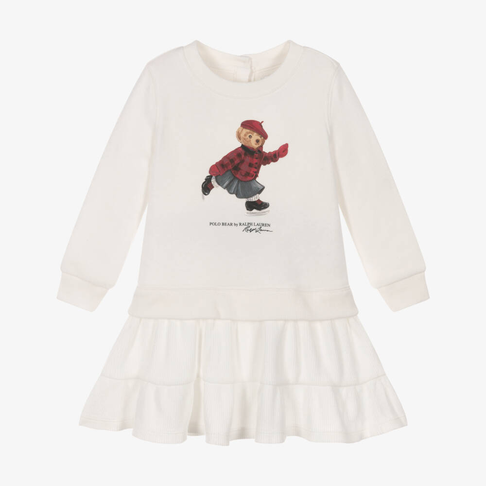 Ralph Lauren-Baby Girls Ivory Polo Bear Jersey Dress | Childrensalon Outlet