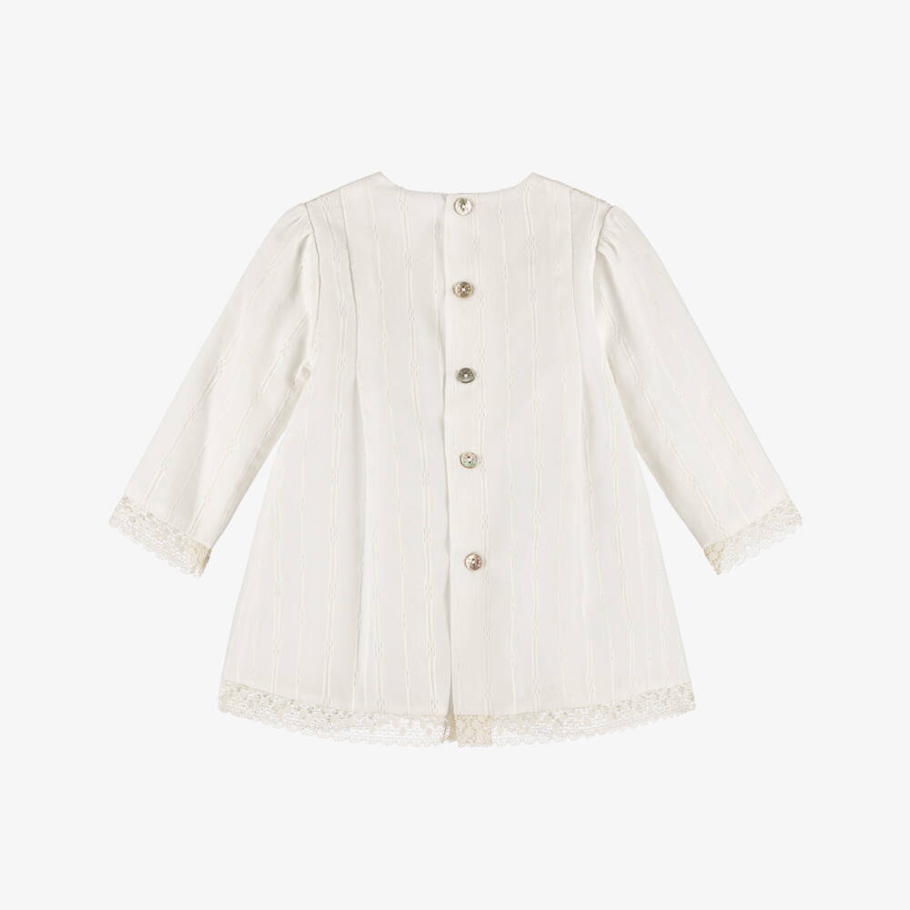 PAZ Rodríguez-Baby Girls Ivory Striped Cotton Dress with Lace Trims | Childrensalon Outlet