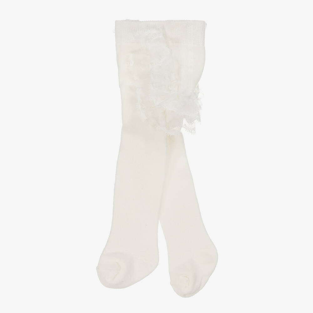 Mayoral Newborn-Baby Girls Ivory Tights with Lace Trim | Childrensalon Outlet