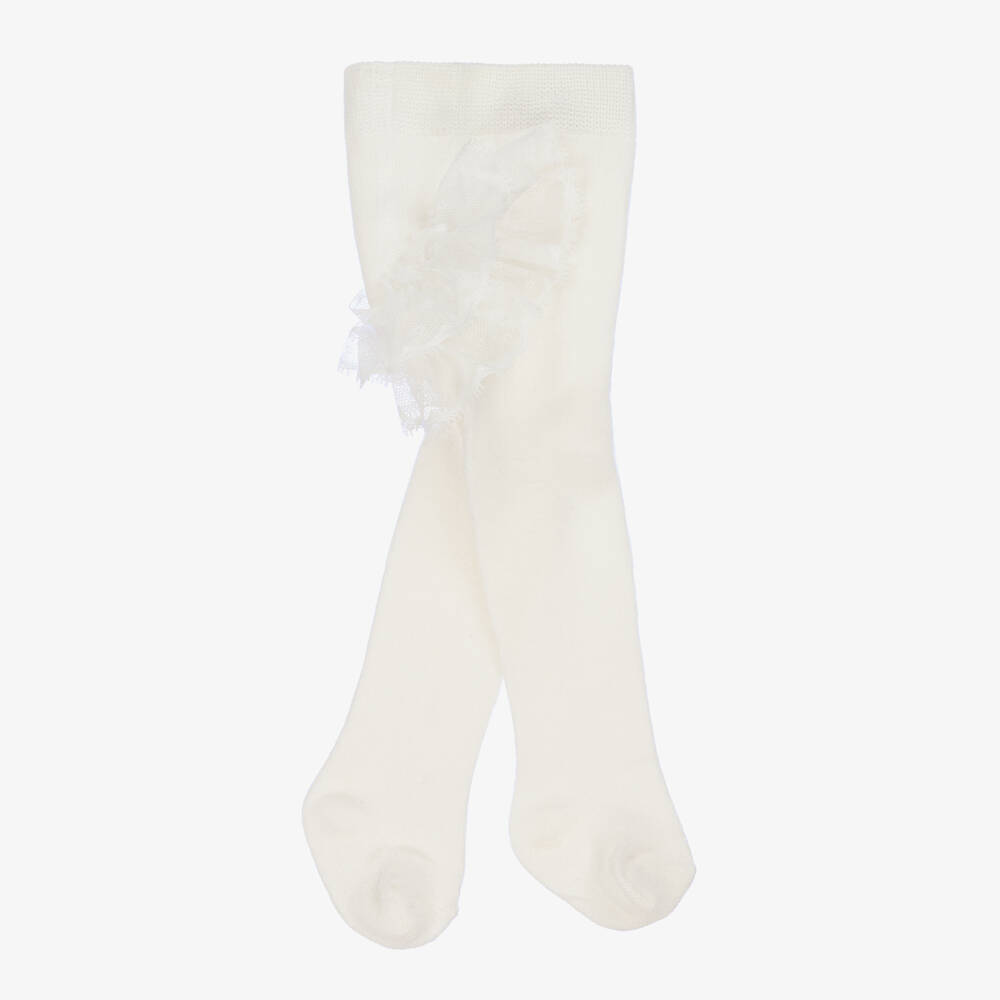 Mayoral Newborn-Baby Girls Ivory Tights with Lace Trim | Childrensalon Outlet