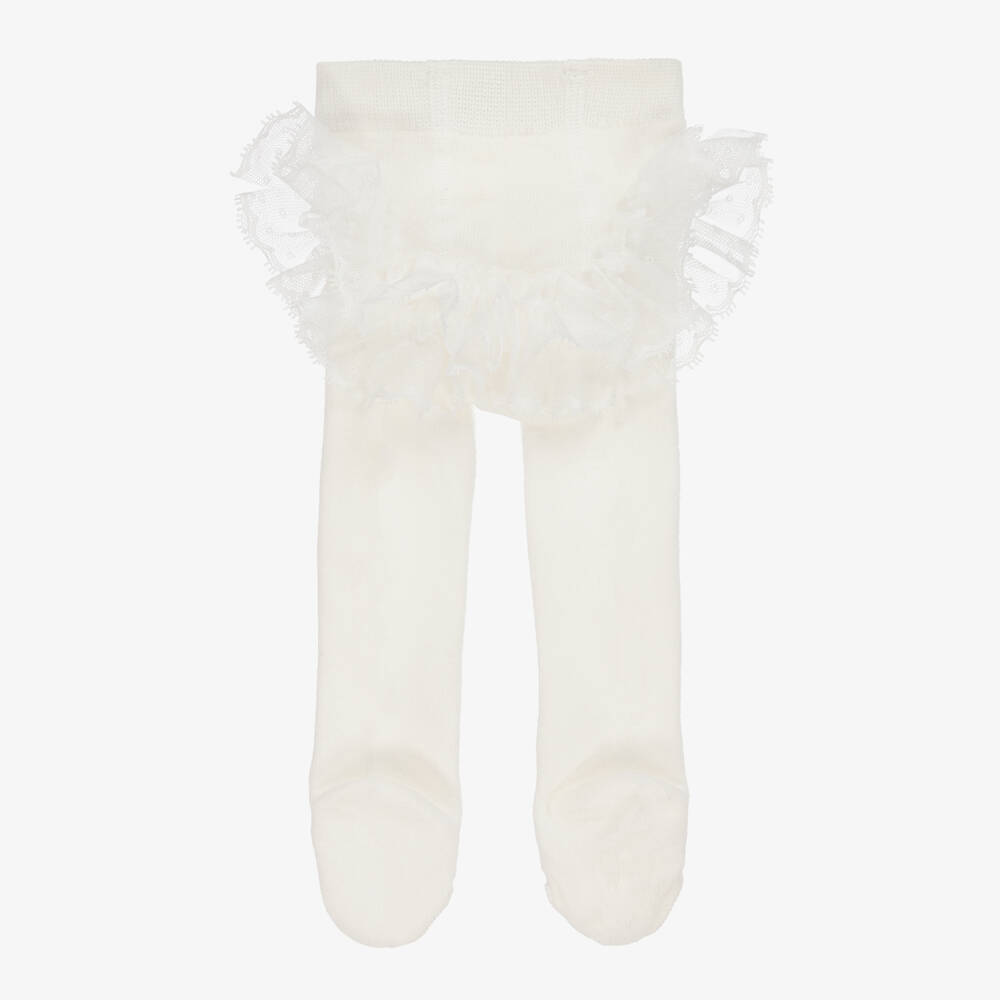 Mayoral Newborn-Baby Girls Ivory Tights with Lace Trim | Childrensalon Outlet