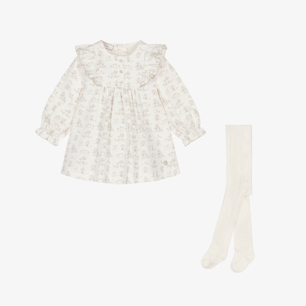 PAZ Rodríguez-Baby Girls Ivory Toile de Jouy Print Dress Set | Childrensalon Outlet