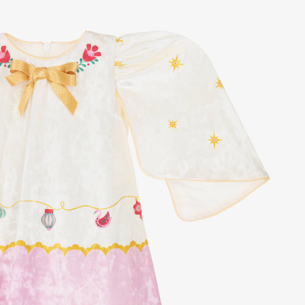 EIRENE-Baby Girls Ivory Velour Festive Print Dress | Childrensalon Outlet