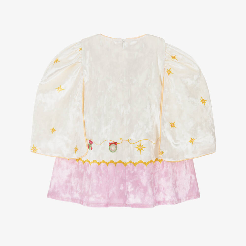 EIRENE-Baby Girls Ivory Velour Festive Print Dress | Childrensalon Outlet