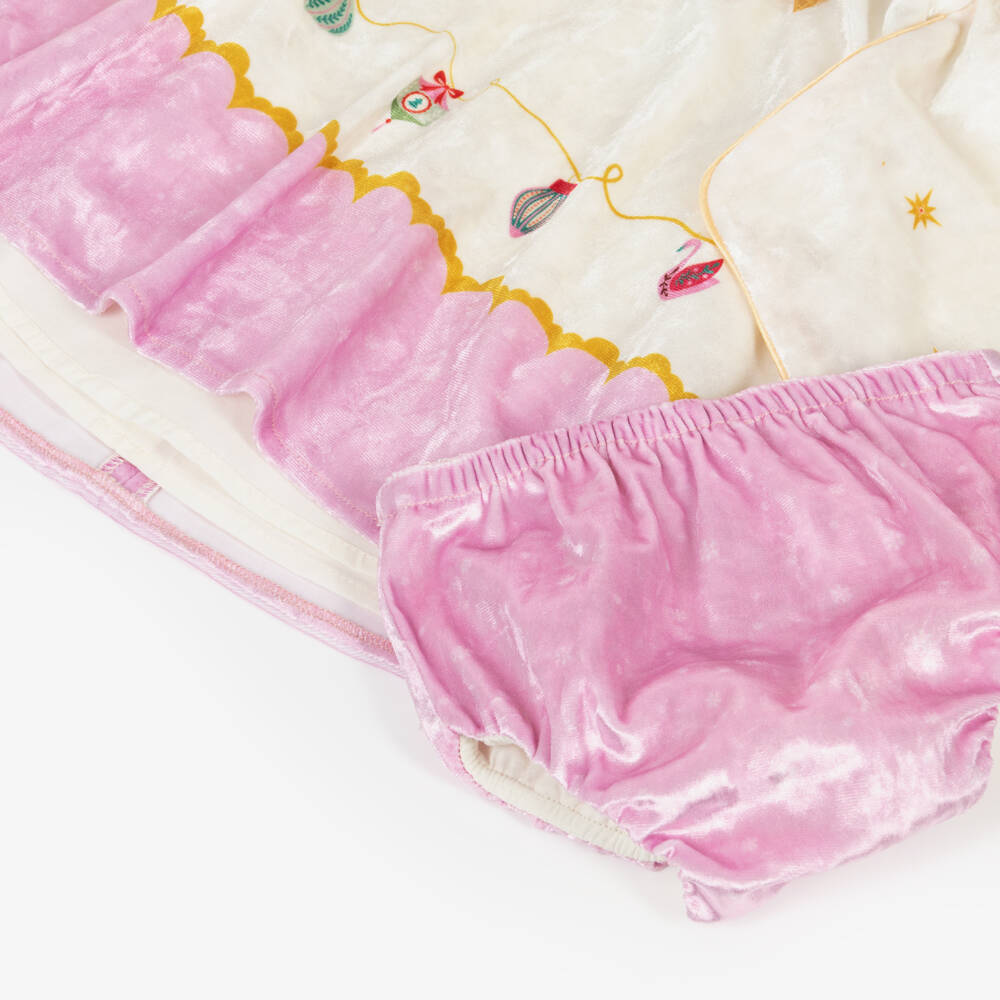EIRENE-Baby Girls Ivory Velour Festive Print Dress | Childrensalon Outlet