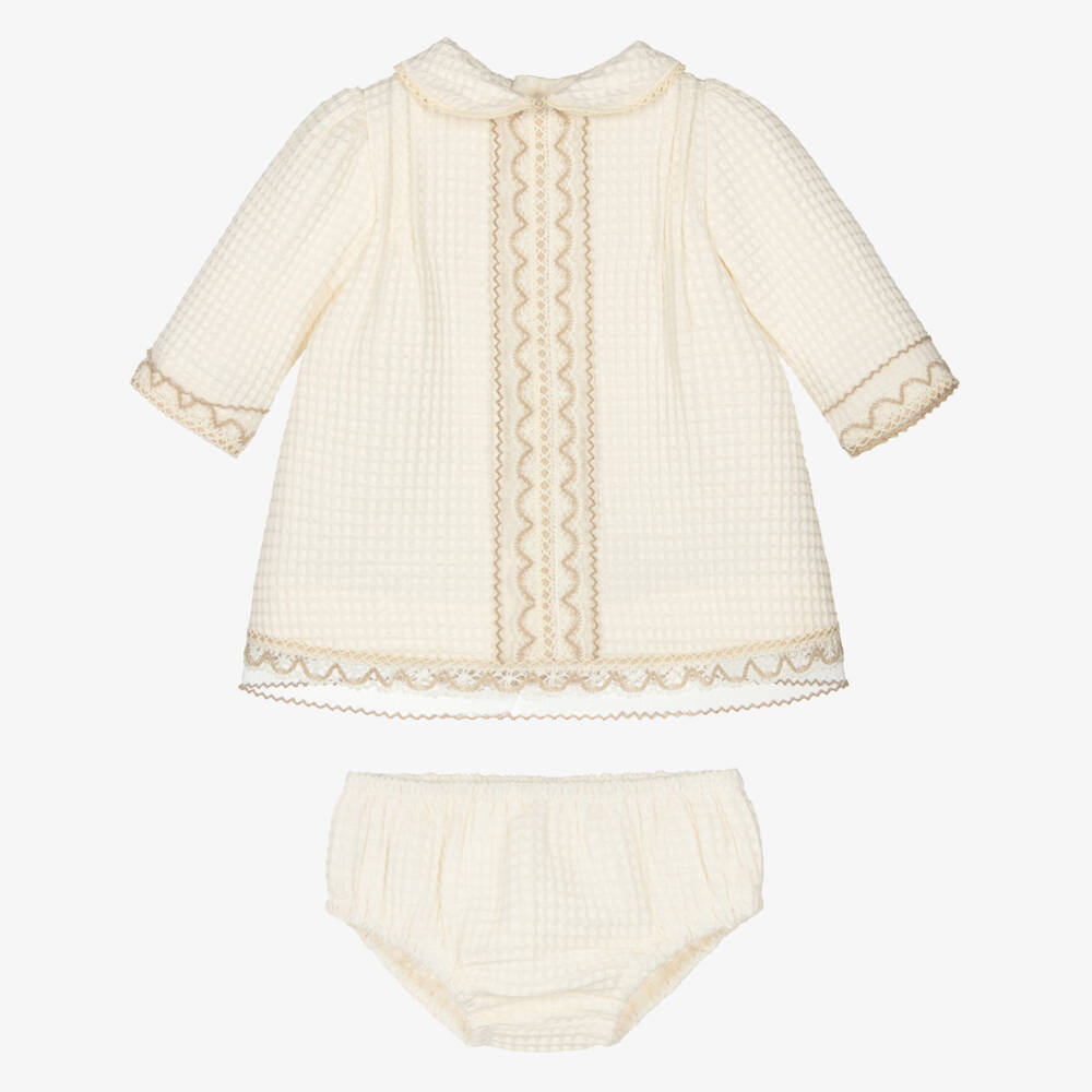Miranda-Baby Girls Ivory Waffle Cotton Dress Set | Childrensalon Outlet