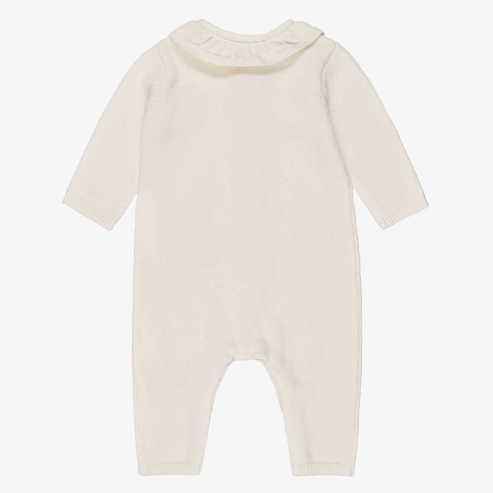 Petit Bateau-Baby Girls Ivory Wool & Cotton Knit Romper | Childrensalon Outlet