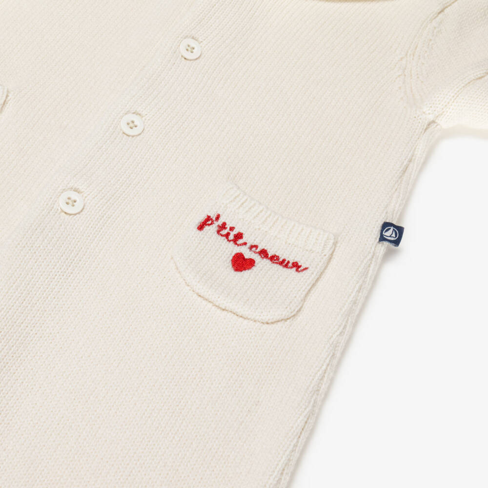 Petit Bateau-Baby Girls Ivory Wool & Cotton Knit Romper | Childrensalon Outlet