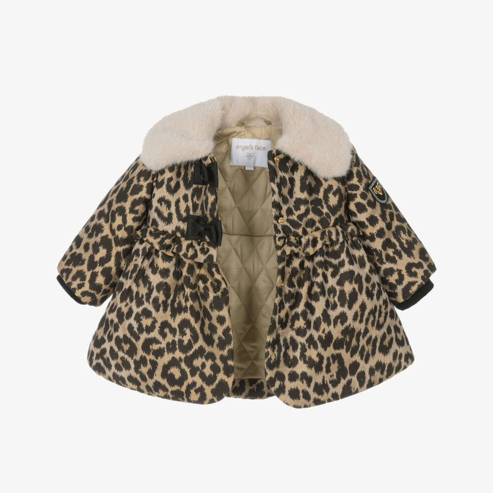Angel's Face-Baby Girls Leopard Jacquard & Faux Fur Collar Coat | Childrensalon Outlet