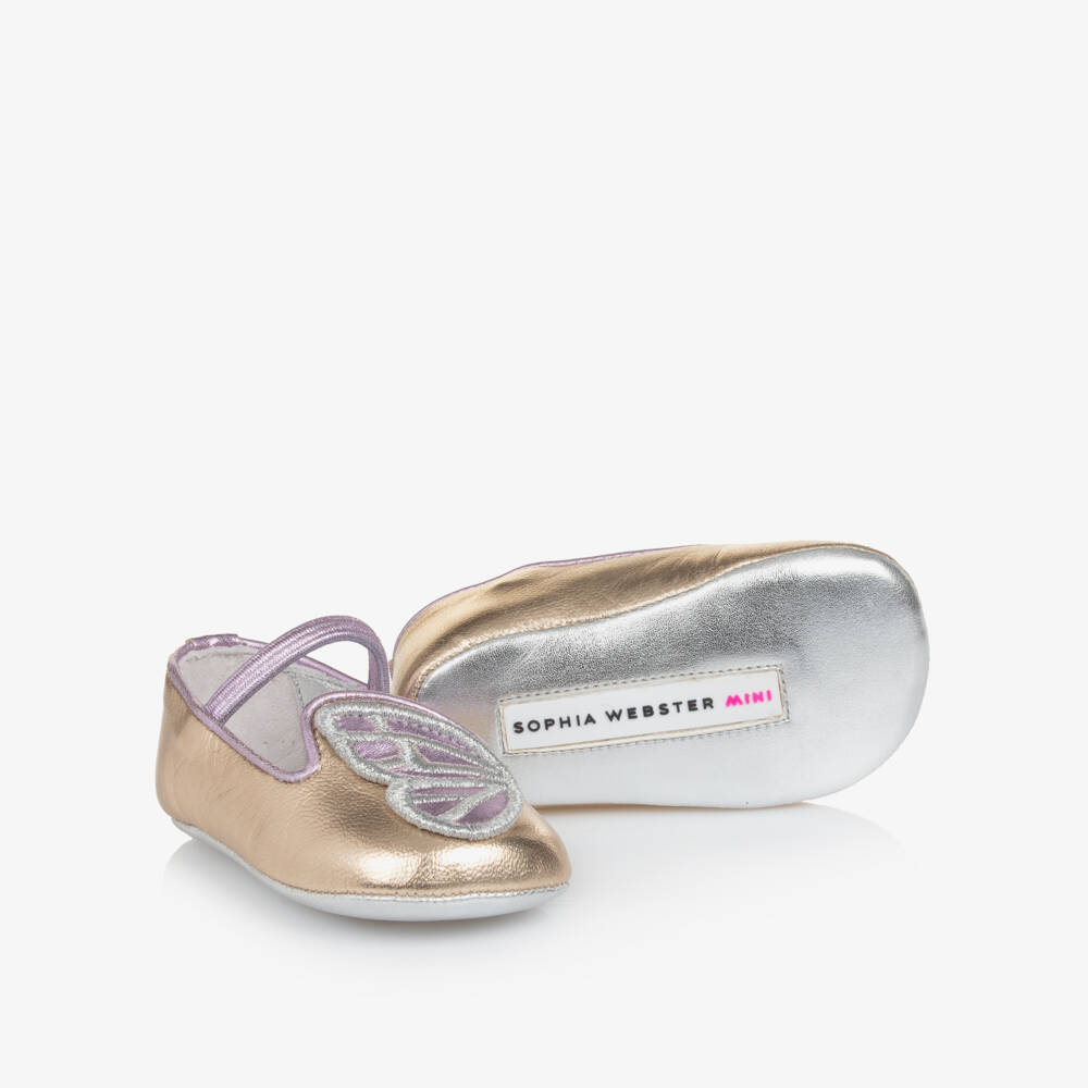 Sophia Webster Mini-Baby Girls Metallic Gold & Purple Leather Pre-Walker Shoes | Childrensalon Outlet