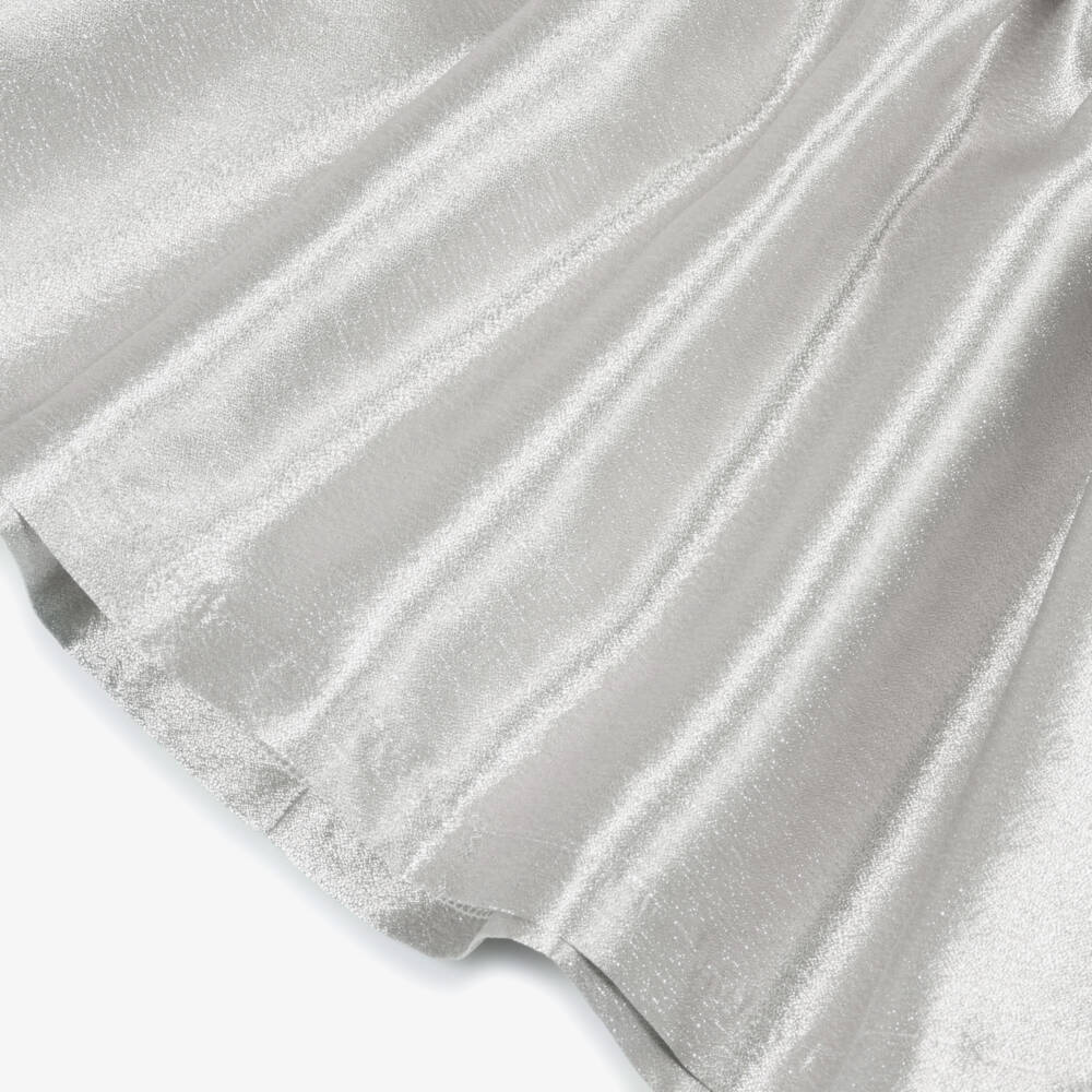 Mama Luma-Baby Girls Metallic Silver Satin Dress with Rose Appliqué | Childrensalon Outlet