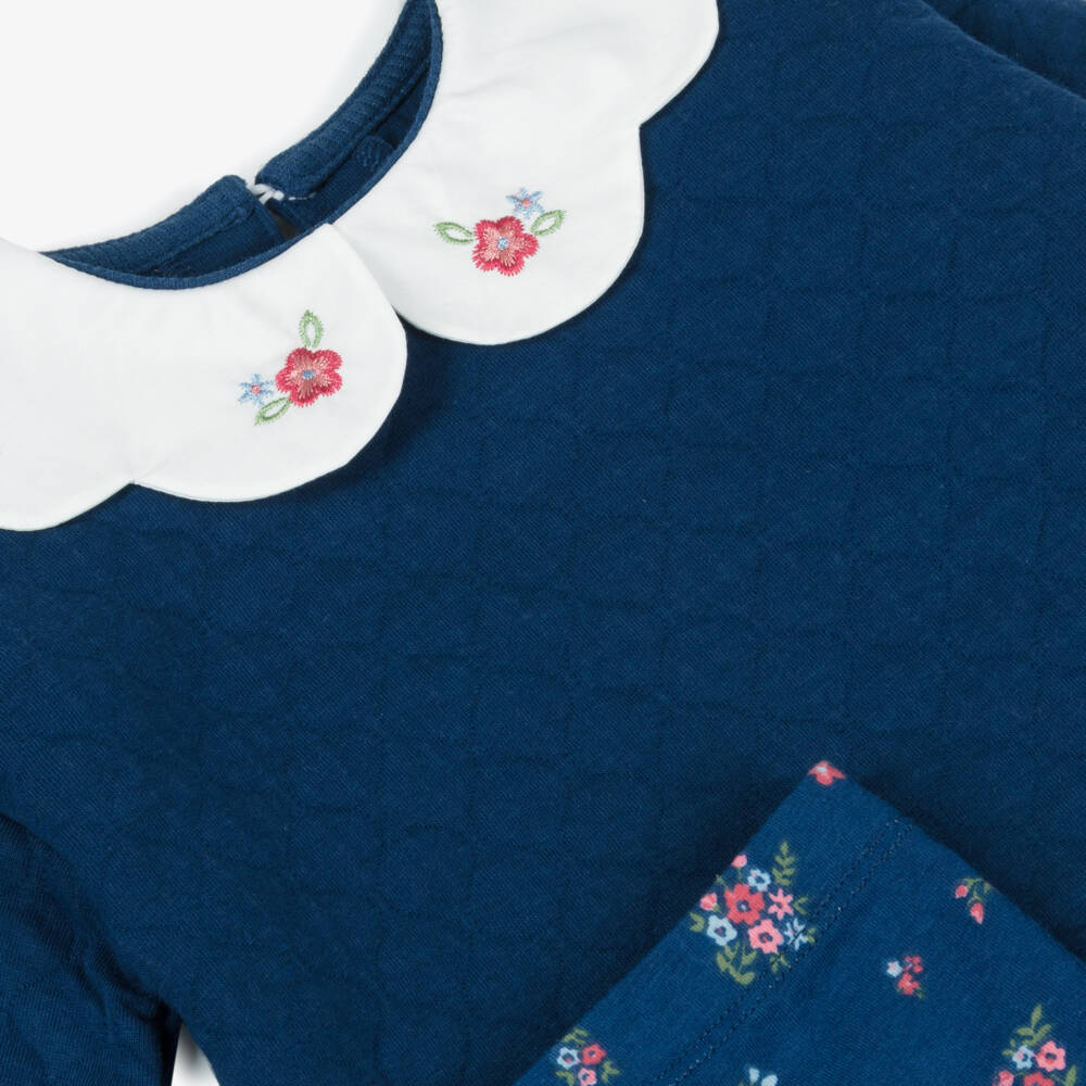 Little Me-Baby Girls Navy Blue Floral Cotton Jersey Leggings Set | Childrensalon Outlet