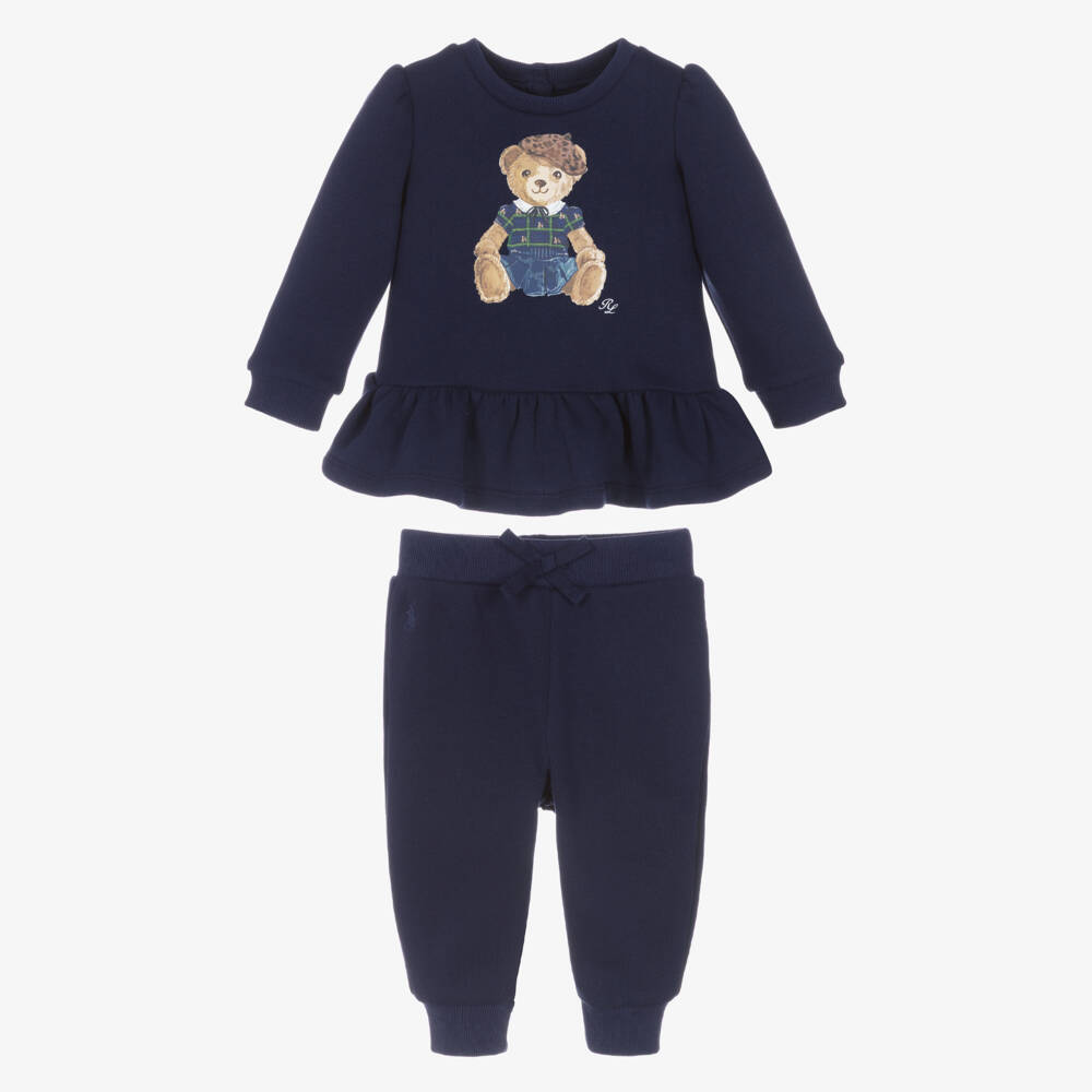 Ralph Lauren-Baby Girls Navy Blue Polo Bear Tracksuit | Childrensalon Outlet