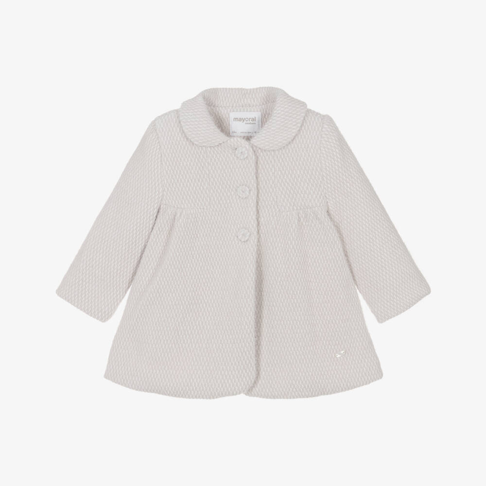 Mayoral Newborn-Baby Girls Pale Beige Fluffy Coat  | Childrensalon Outlet