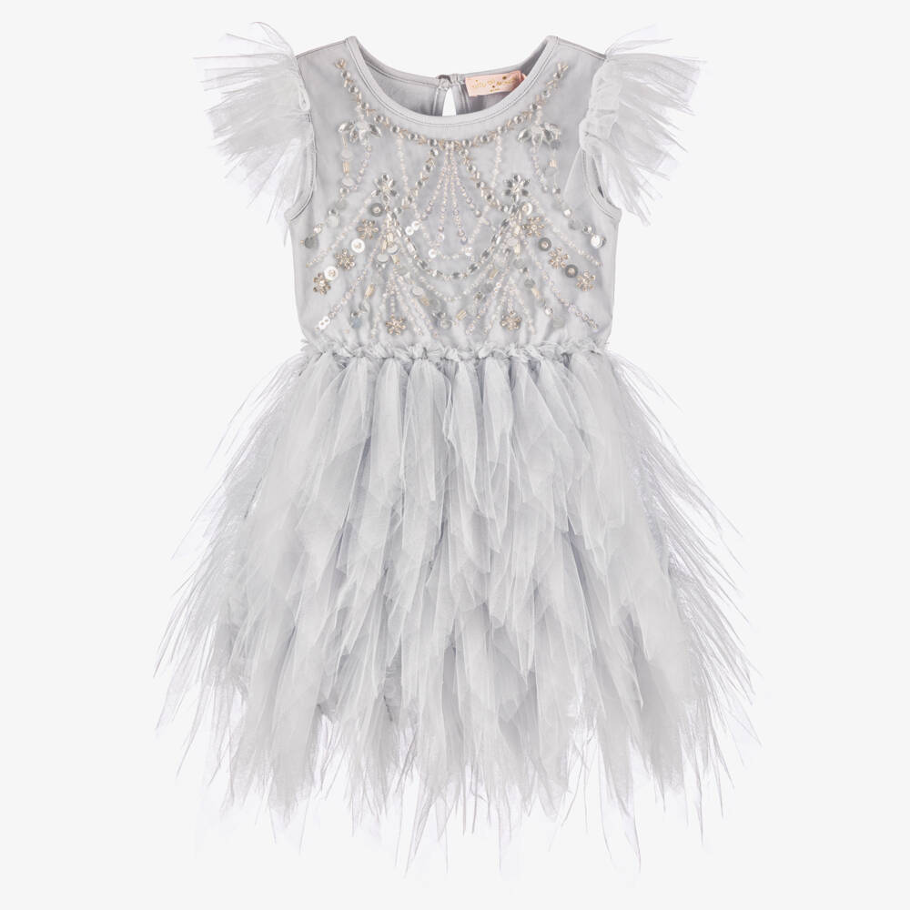 Tutu du Monde-Baby Girls Pale Grey Sequinned & Beaded Tulle Dress | Childrensalon Outlet