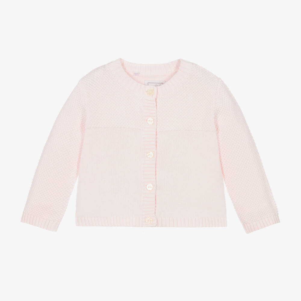 Emile et Rose-Baby Girls Pale Pink Cotton Knit Cardigan | Childrensalon Outlet