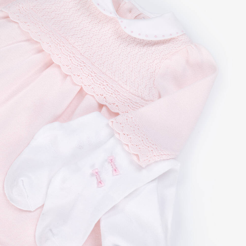 Emile et Rose-Baby Girls Pale Pink Cotton Knit Dress Set | Childrensalon Outlet